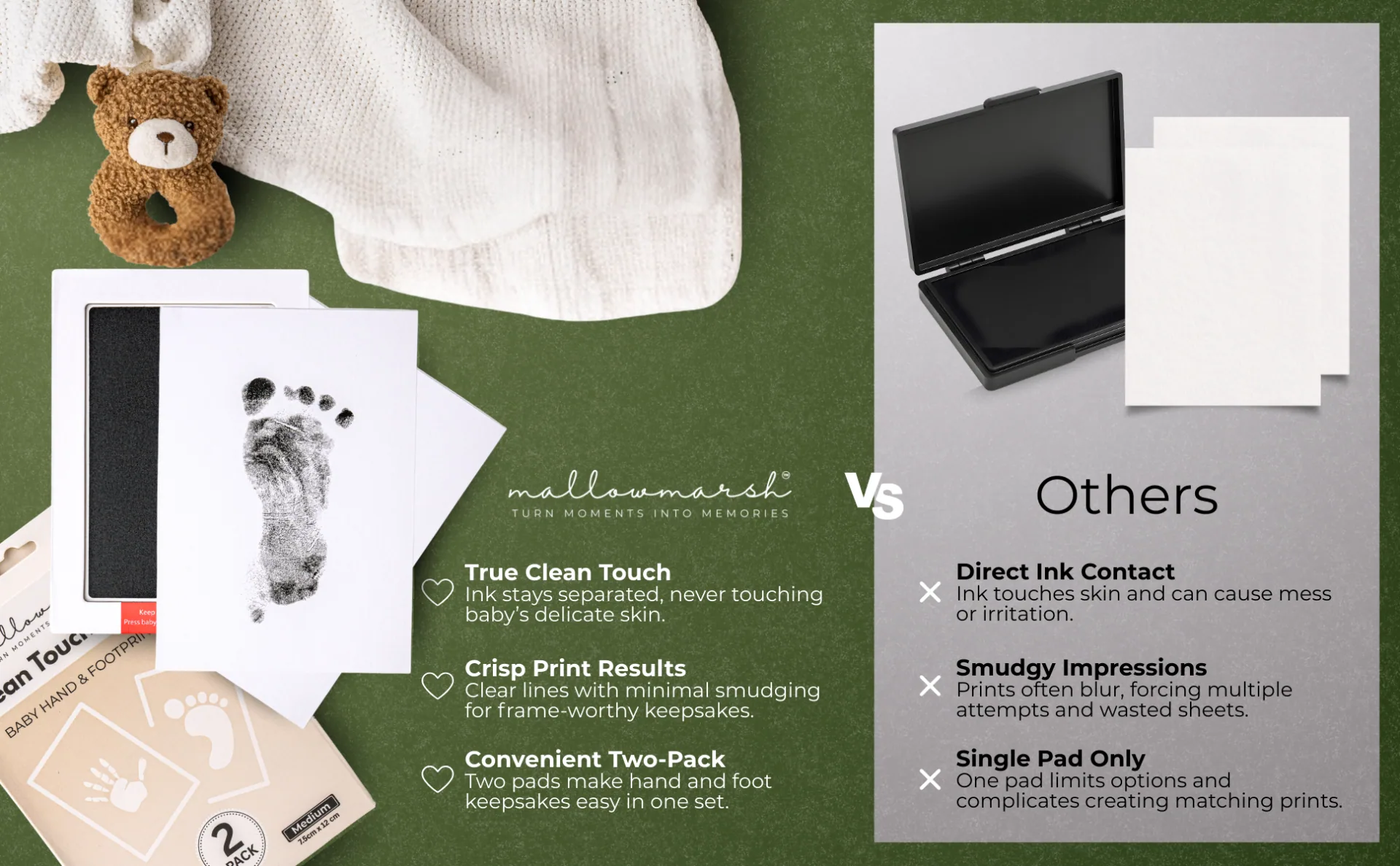 MallowMarsh™ vs others — true clean touch, crisp print results, convenient two-pack
