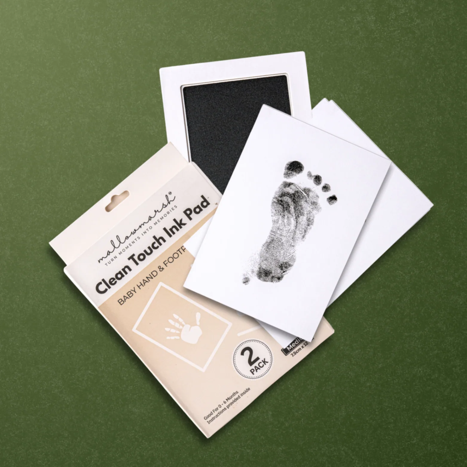MallowMarsh™ Clean Touch Ink Pad with a baby footprint keepsake card